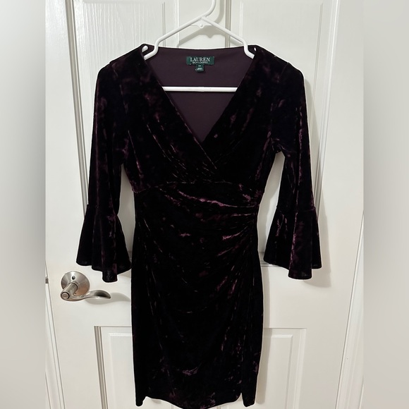 Ralph Lauren Deep Purple Velvet Dress with Bell Sleeves - Picture 1 of 3